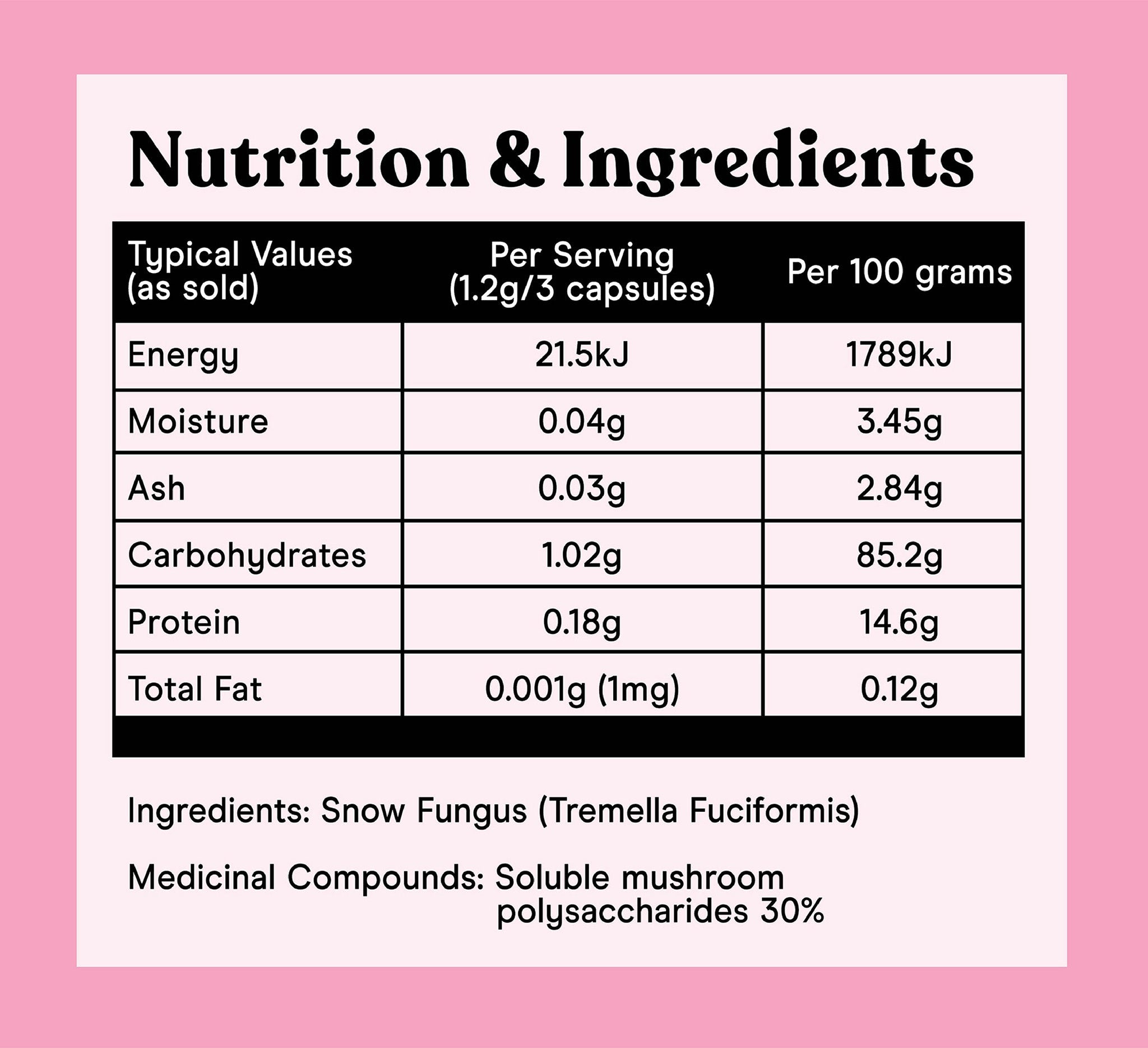Organic Snow Fungus Extract Capsules | 90 Capsules | 30 servings - Pure Fungi