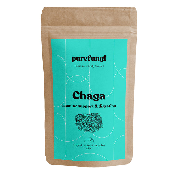 Organic Chaga Extract Capsules | Immune Support & Digestion | Ratio 8:1 | 90 Capsules | 30 servings - Extract Capsules - Pure Fungi